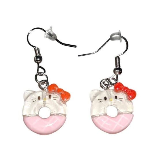 Kawaii Hello Kitty Donut Drop Dangle Earrings - Picture 2 of 2